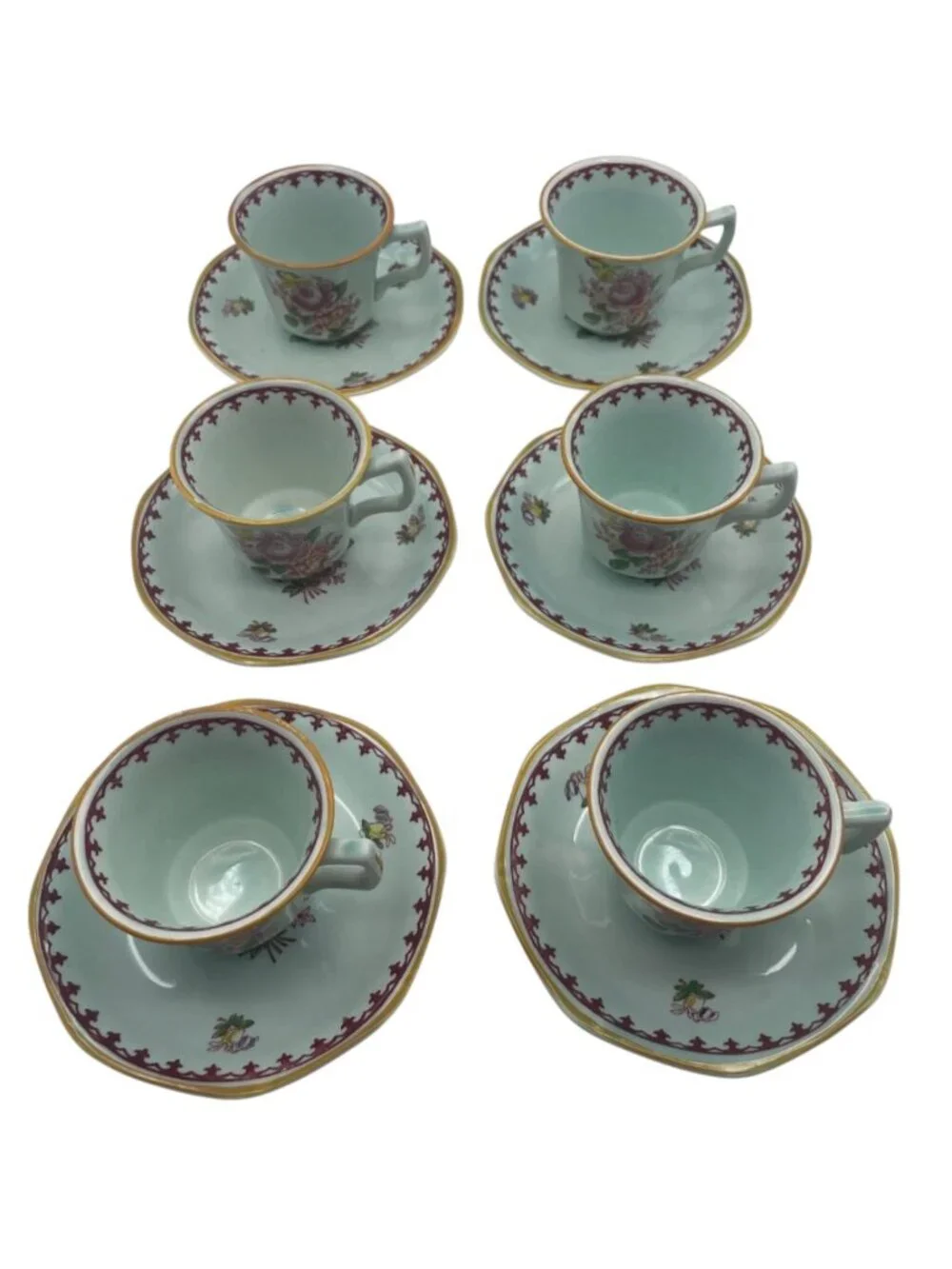 Lot of 6 Adams Calyx Ware Chelsea Sprays Cups and Saucers Red Fleur de Lis